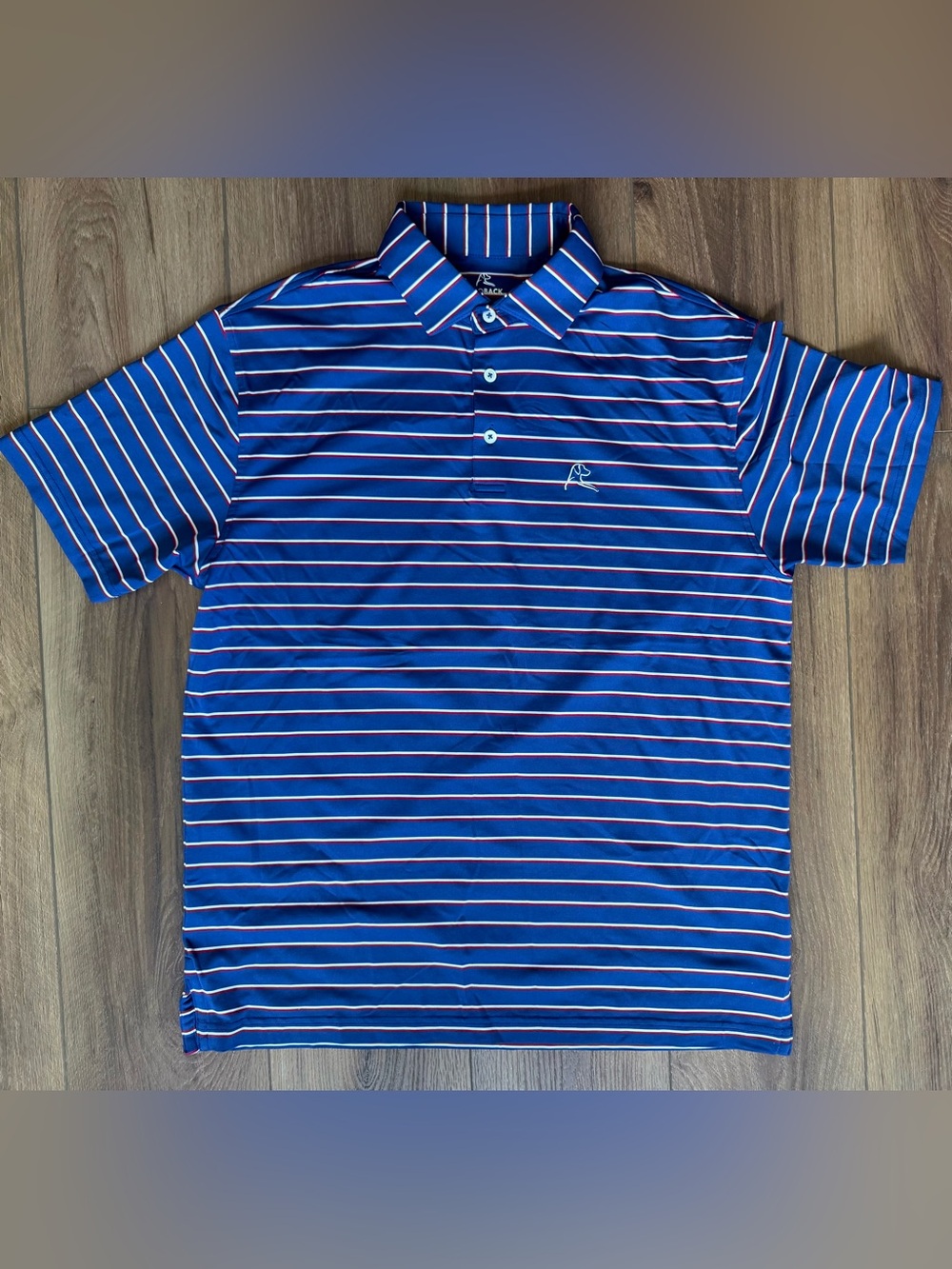 Rhoback Polo Shirt Men M Blue Striped The Old Glory Performance USA Flag Golf